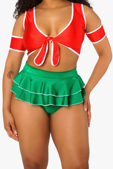 Falda verde de dos niveles